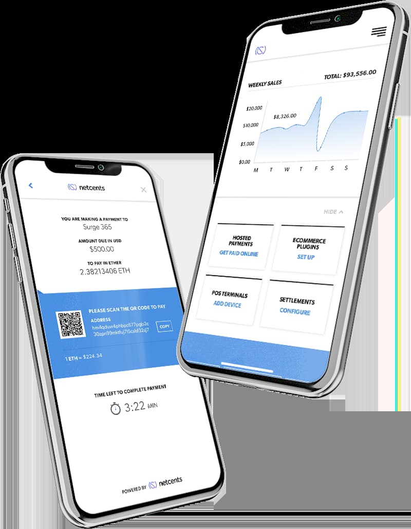 Cryptocurrency payment example on a mobile device