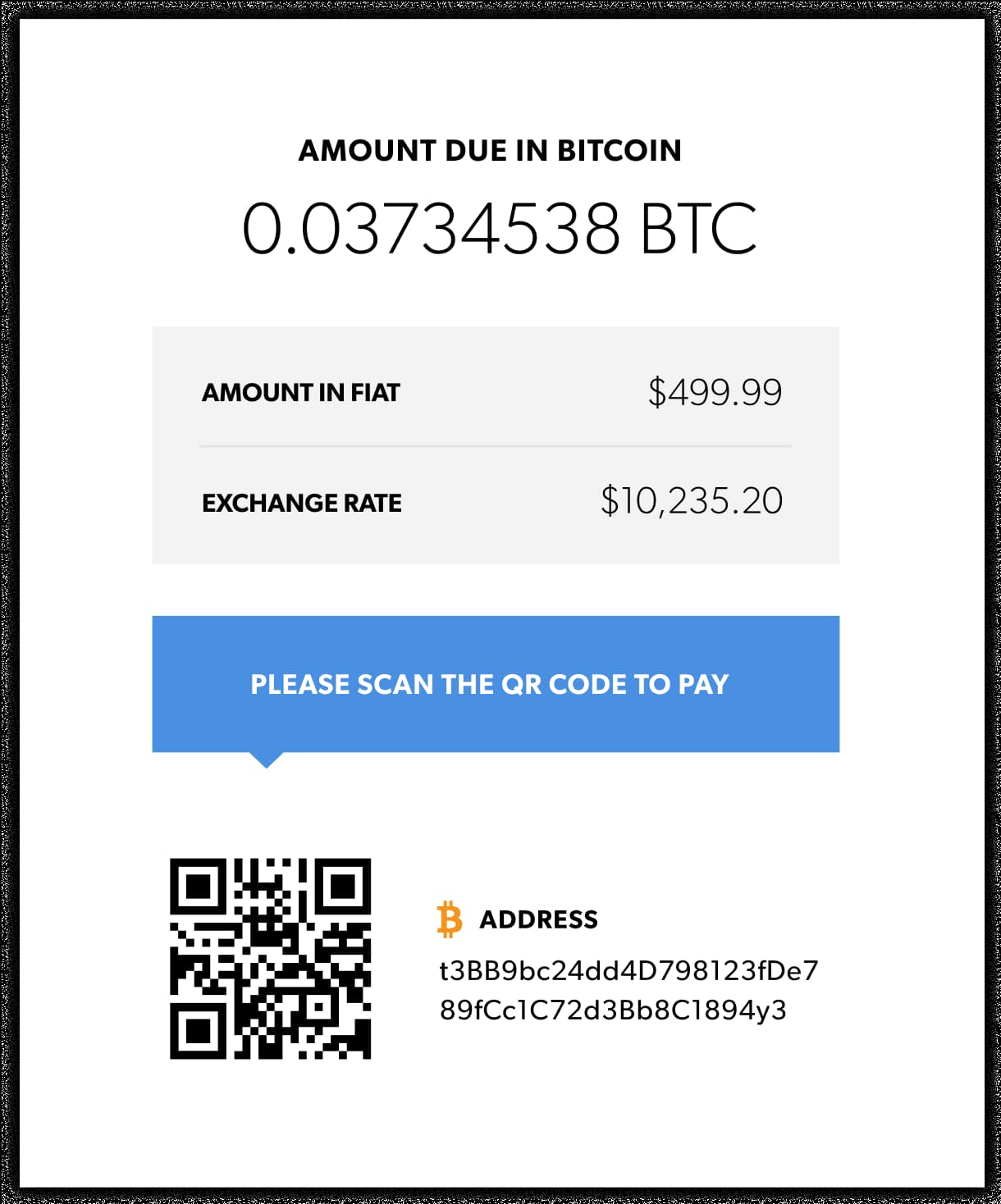 Cryptocurrency payment example on a point of sale terminal