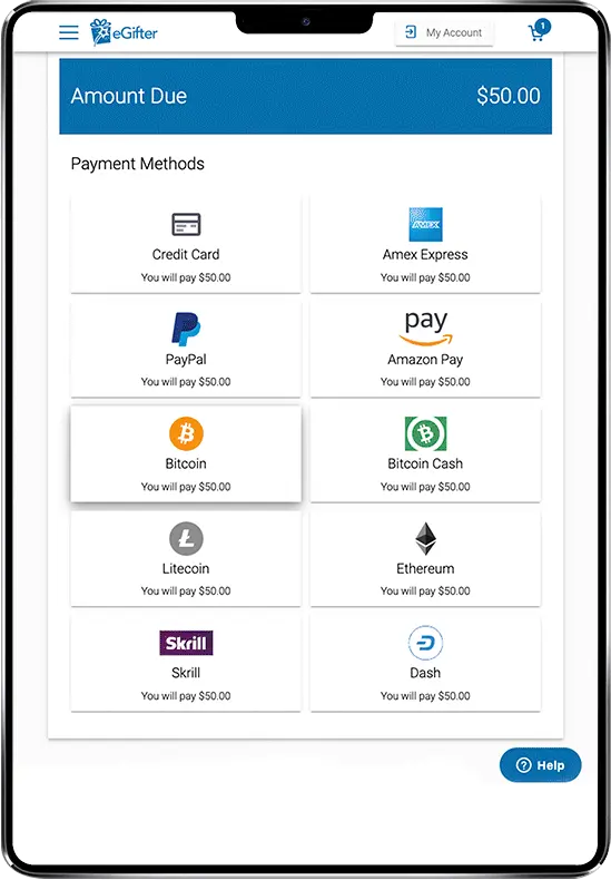 a user checking out cart with crypto payments